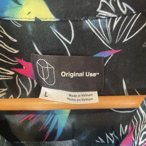 Hawaiian Button Down Aloha Floral Shirt Men L Original Use Black Rayon - Picture 5 of 10